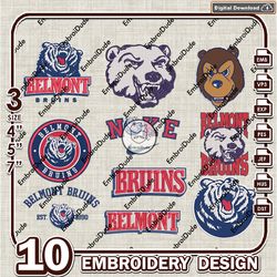 10 Belmont Bruins Bundle Embroidery Files, NCAA Belmont Bruins Team Logo Embroidery Design, NCAA Bundle EMb Design