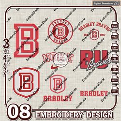 8 Bradley Braves Bundle Embroidery Files, NCAA Bradley Braves Team Logo Embroidery Design, NCAA Bundle EMb Design
