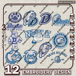 12 Drake Bulldogs Bundle Embroidery Files, NCAA Drake Bulldogs Team Logo Embroidery Design, NCAA Bundle EMb Design