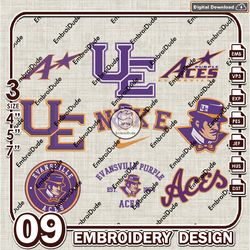 9 Evansville Purple Aces Bundle Embroidery Files, NCAA Team Logo Embroidery Design, NCAA Bundle EMb Design