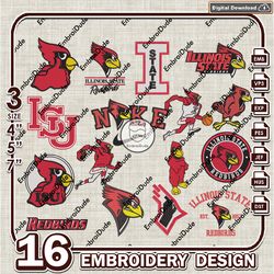 16 Illinois State Redbirds Bundle Embroidery Files, NCAA Team Logo Embroidery Design, NCAA Bundle EMb Design