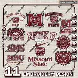 11 Missouri State Bears Bundle Embroidery Files, NCAA Team Logo Embroidery Design, NCAA Bundle EMb Design