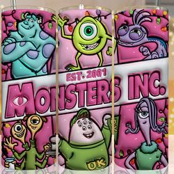 3d inflated monsters christmas tumbler wrap png, monsters tumbler png, cartoon christmas png