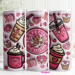 3d cafecito y chisme inflated tumbler wrap, valentines coffee puffy tumbler sublimation design, cupid vibes, valentines