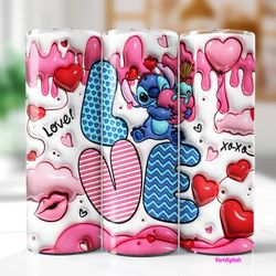 3d inflated stitch valentine tumbler png, 3d stitch inflated valentine tumbler wraps, stitch love tumbler wrap