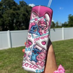 3d inflated stitch valentine tumbler png, 3d stitch inflated valentine tumbler wraps,20oz skinny tumbler, valentine png