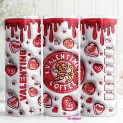 3d valentine coffee inflated tumbler wrap, conversation hearts puffy tumbler sublimation design, cupid vibes, valentines