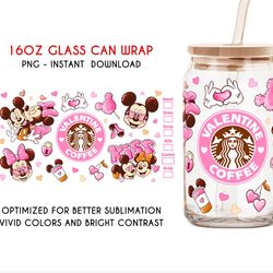 cartoon valentine 16oz can glass, valentine can glass, cartoon tumbler, valentine png, mouse valentine, png download