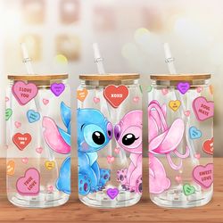 cartoon valentine, 16oz can glass wrap, valentine tumbler wrap, stitch tumbler, libbey glass wrap, png download