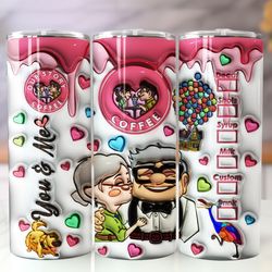 personalized 3d inflated carl and ellie valentine tumbler wrap, 3d valentine coffee tumbler wrap, 20oz