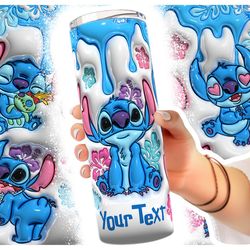personalized inflated stitch tumbler png, 3d stitch tumbler wraps 20oz skinny sublimation digital downloads 3d puffy