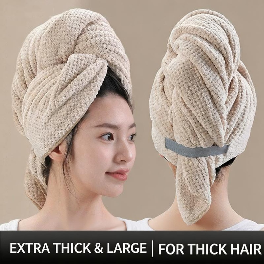 Ultra Absorbent Microfiber Hair Towel Wrap For Long Hair Quick Dry Waffle Turban 5