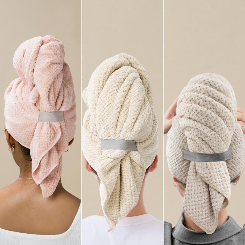 Ultra Absorbent Microfiber Hair Towel Wrap For Long Hair Quick Dry Waffle Turban 2
