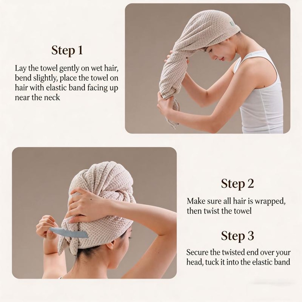 Ultra Absorbent Microfiber Hair Towel Wrap For Long Hair Quick Dry Waffle Turban 10