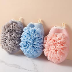 2 in 1 bath towel gloves with exfoliating sponge double sided body scrub mitt