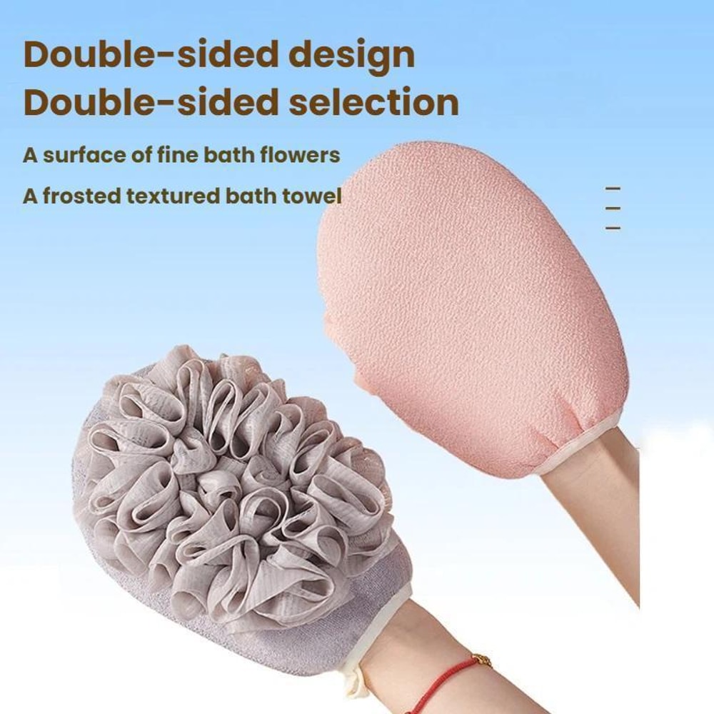 2 In 1 Bath Towel Gloves With Exfoliating Sponge Double Sided Body Scrub Mitt 3