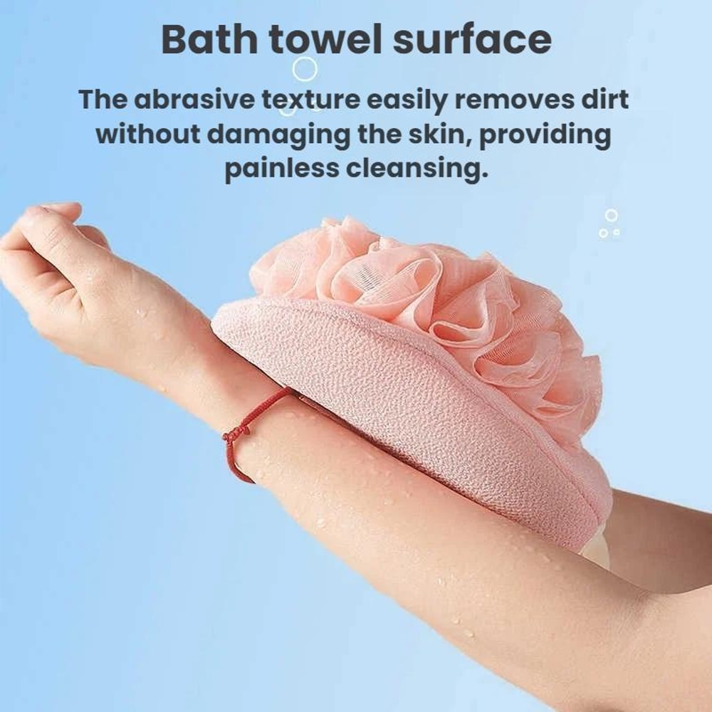 2 In 1 Bath Towel Gloves With Exfoliating Sponge Double Sided Body Scrub Mitt 4
