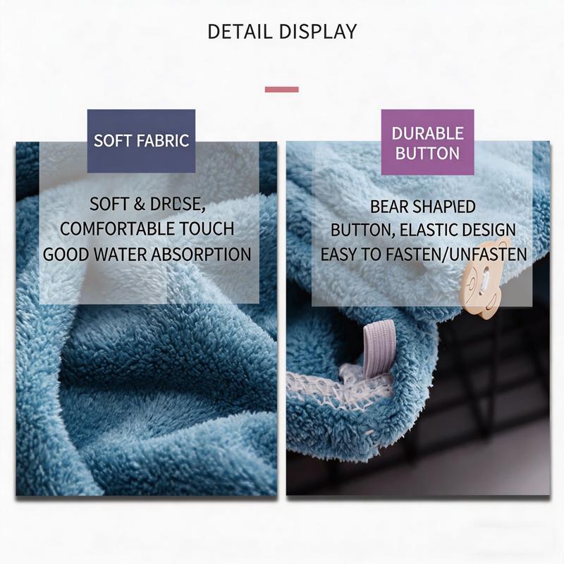 Quick Dry Microfiber Hair Towel Wrap With Soft Coral Fleece Secure Button For All Hair Types 8
