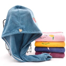 quick dry microfiber hair towel wrap with soft coral fleece & secure button for all hair types
