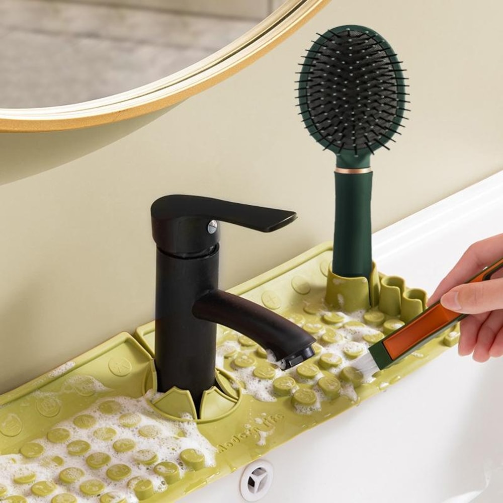 Silicone Faucet Drain Mat With Splash Guard And Sink Organizer For Dry Clean Countertops 6