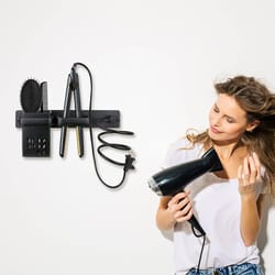 wall mounted hair dryer holder with straightener storage aluminum bathroom organizer