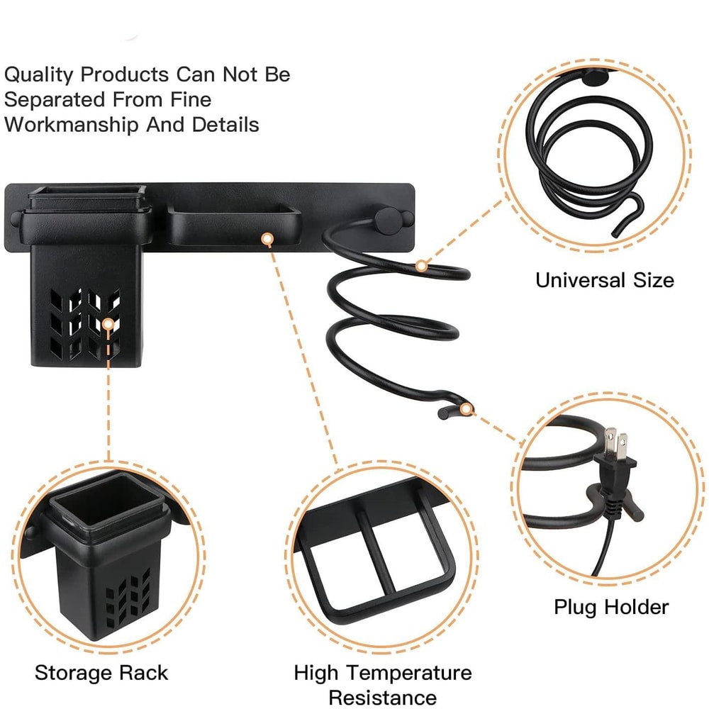 Wall Mounted Hair Dryer Holder With Straightener Storage Aluminum Bathroom Organizer 2