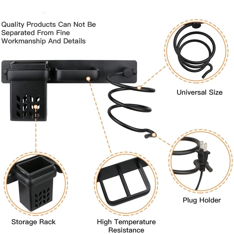 Wall Mounted Hair Dryer Holder With Straightener Storage Aluminum Bathroom Organizer 2