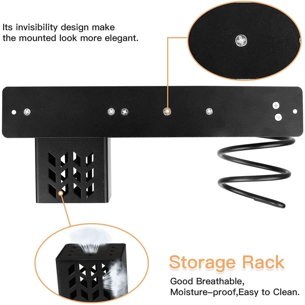 Wall Mounted Hair Dryer Holder With Straightener Storage Aluminum Bathroom Organizer 3