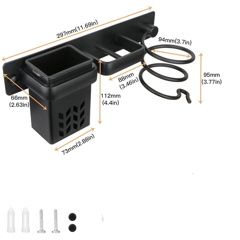 Wall Mounted Hair Dryer Holder With Straightener Storage Aluminum Bathroom Organizer 5