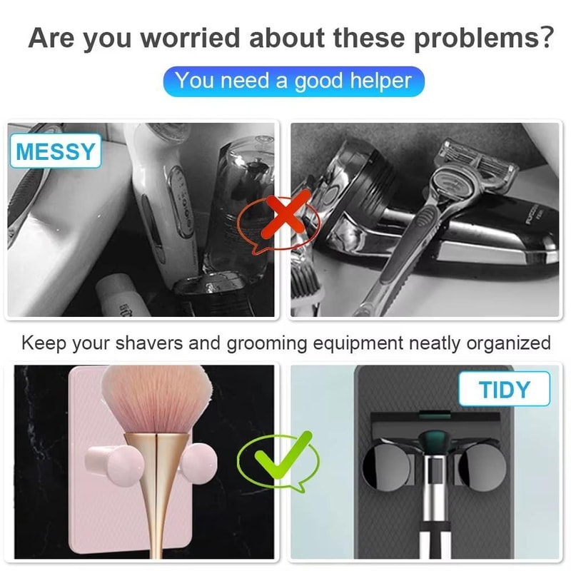 No Drill Wall Mounted Razor Holder 3 Pack Adjustable Bathroom Organizer Hooks 3