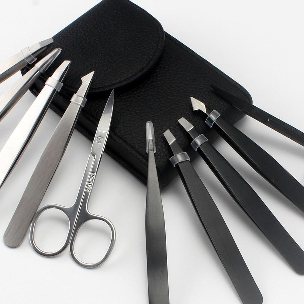 Precision Eyebrow Tweezers Set Professional Grooming Kit With Travel Case 0
