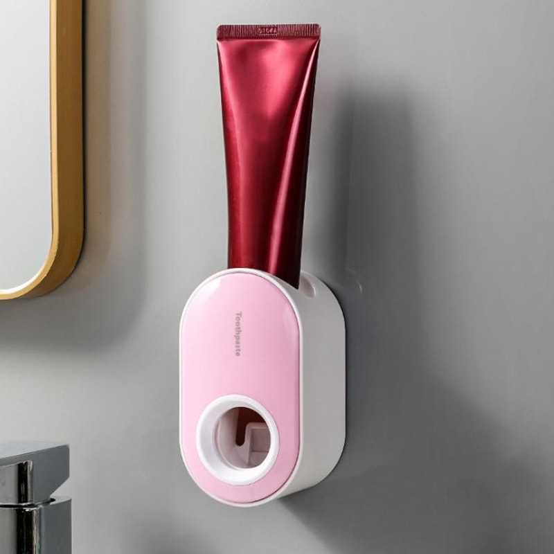 Automatic Toothpaste Dispenser Wall Mounted Rack Hygienic Squeezer for Family Bathroom