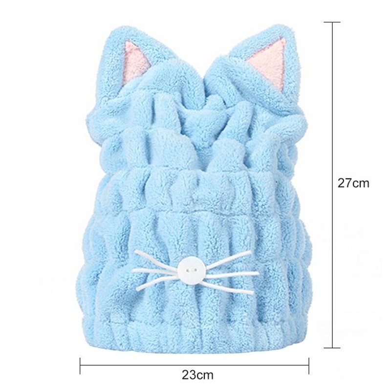 Coral Fleece Hair Drying Cap With Cat Ears Quick Dry Hair Towel For Women Soft Absorbent Shower Cap 6