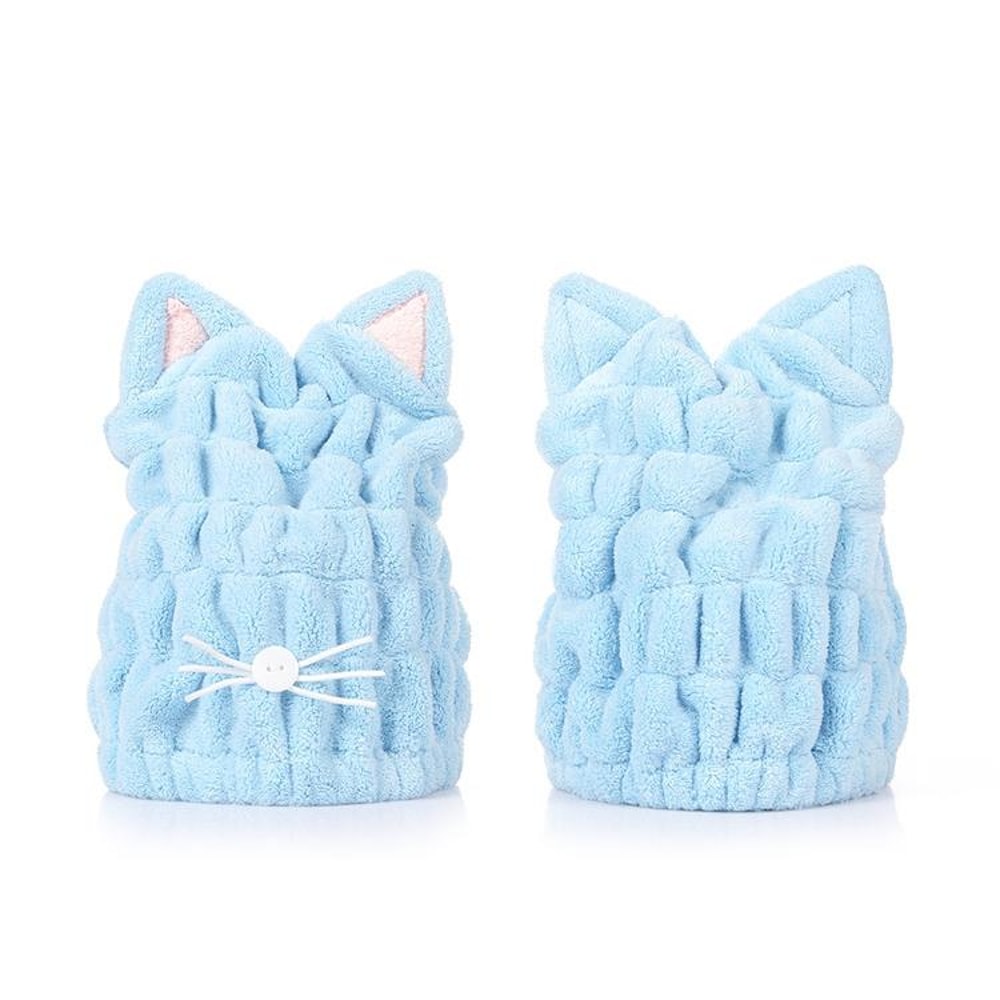 Coral Fleece Hair Drying Cap With Cat Ears Quick Dry Hair Towel For Women Soft Absorbent Shower Cap 1