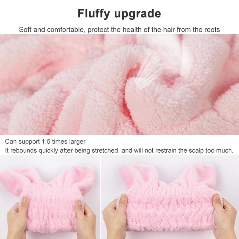 Coral Fleece Hair Drying Cap With Cat Ears Quick Dry Hair Towel For Women Soft Absorbent Shower Cap 4