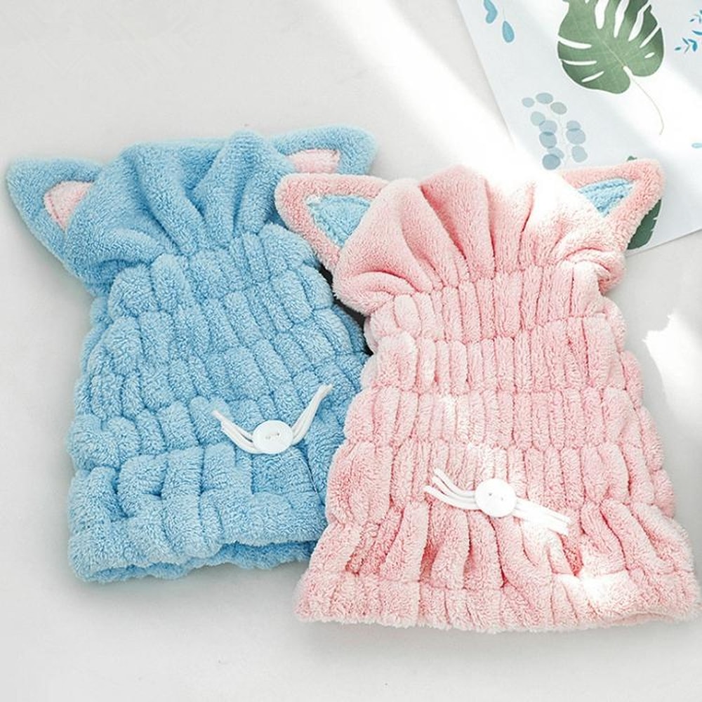 Coral Fleece Hair Drying Cap With Cat Ears Quick Dry Hair Towel For Women Soft Absorbent Shower Cap 8