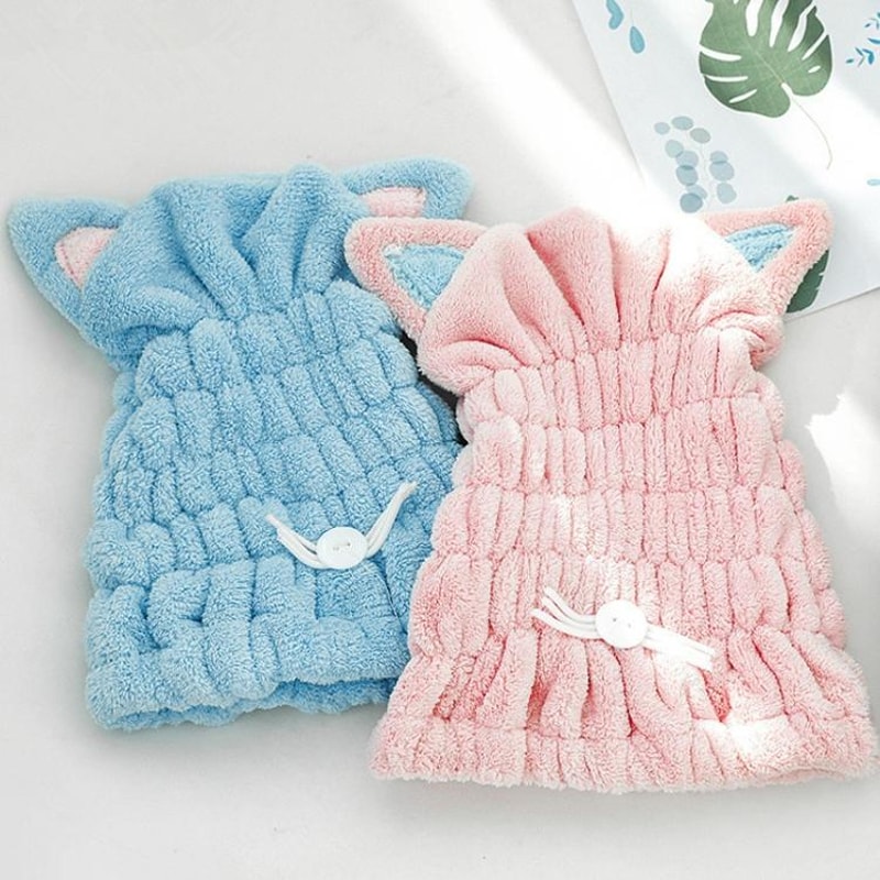 Coral Fleece Hair Drying Cap With Cat Ears Quick Dry Hair Towel For Women Soft Absorbent Shower Cap 8