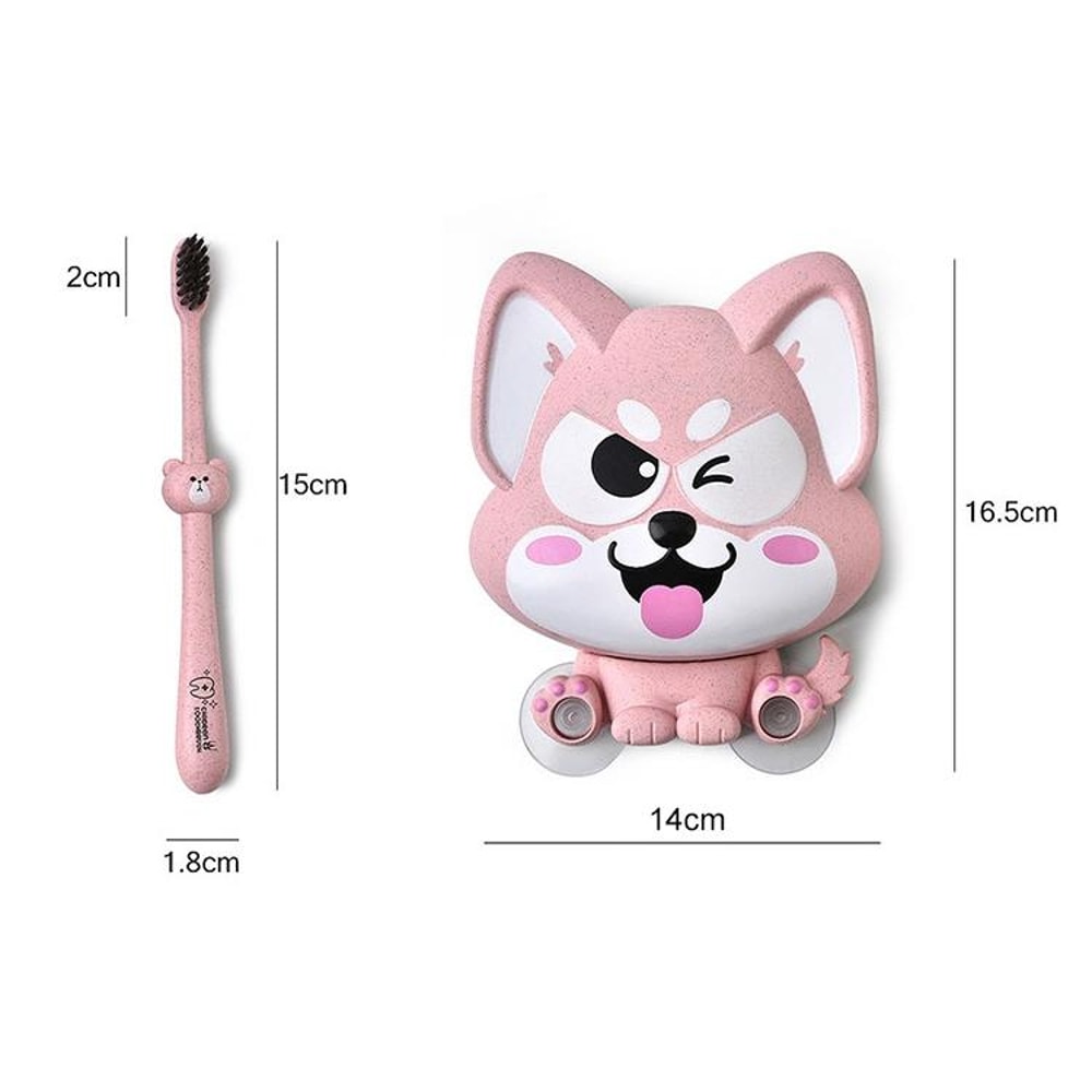 Cartoon Dog Toothbrush Holder Wall Mount Kids Bathroom Organizer Shelf 3