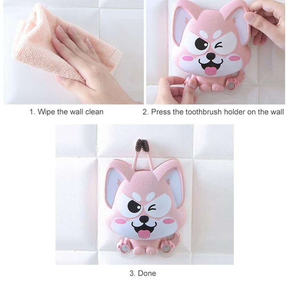 Cartoon Dog Toothbrush Holder Wall Mount Kids Bathroom Organizer Shelf 11