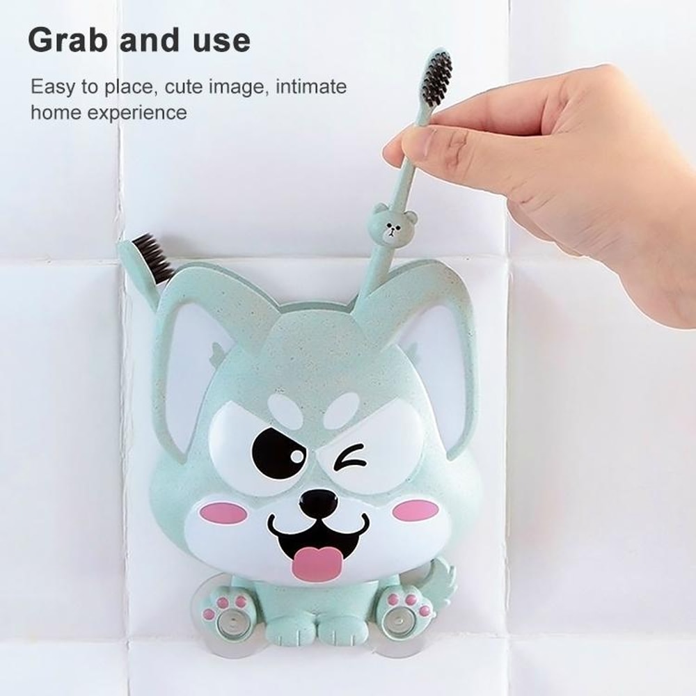 Cartoon Dog Toothbrush Holder Wall Mount Kids Bathroom Organizer Shelf 7