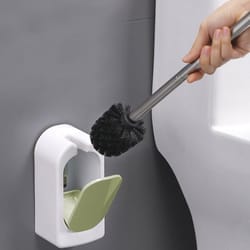 wall mounted toilet brush set with long handle soft bristles & hygienic holder