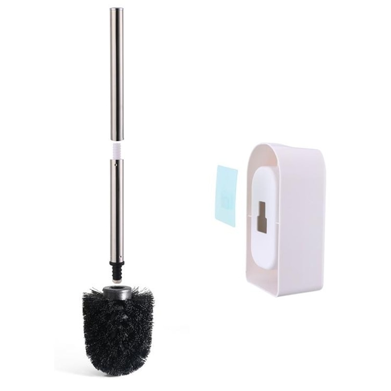 Wall Mounted Toilet Brush Set With Long Handle Soft Bristles Hygienic Holder 1