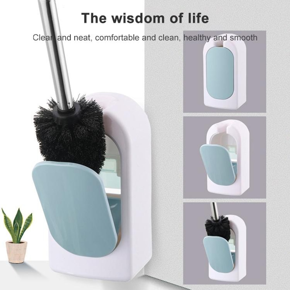 Wall Mounted Toilet Brush Set With Long Handle Soft Bristles Hygienic Holder 8