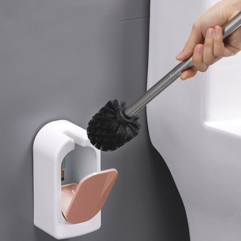 Wall Mounted Toilet Brush Set With Long Handle Soft Bristles Hygienic Holder 12