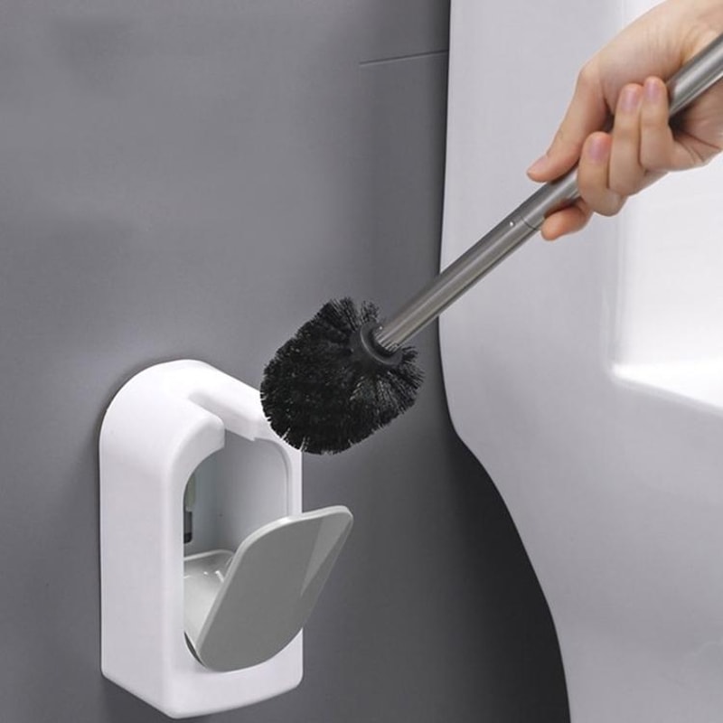 Wall Mounted Toilet Brush Set With Long Handle Soft Bristles Hygienic Holder 9