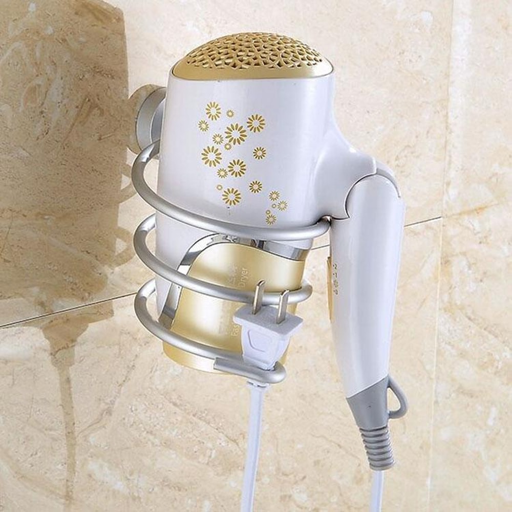 Wall Mount Hair Dryer Holder Spiral Rack Bathroom Organizer 0