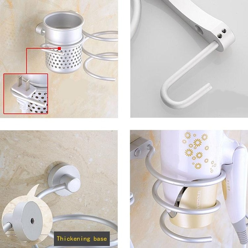 Wall Mount Hair Dryer Holder Spiral Rack Bathroom Organizer 2