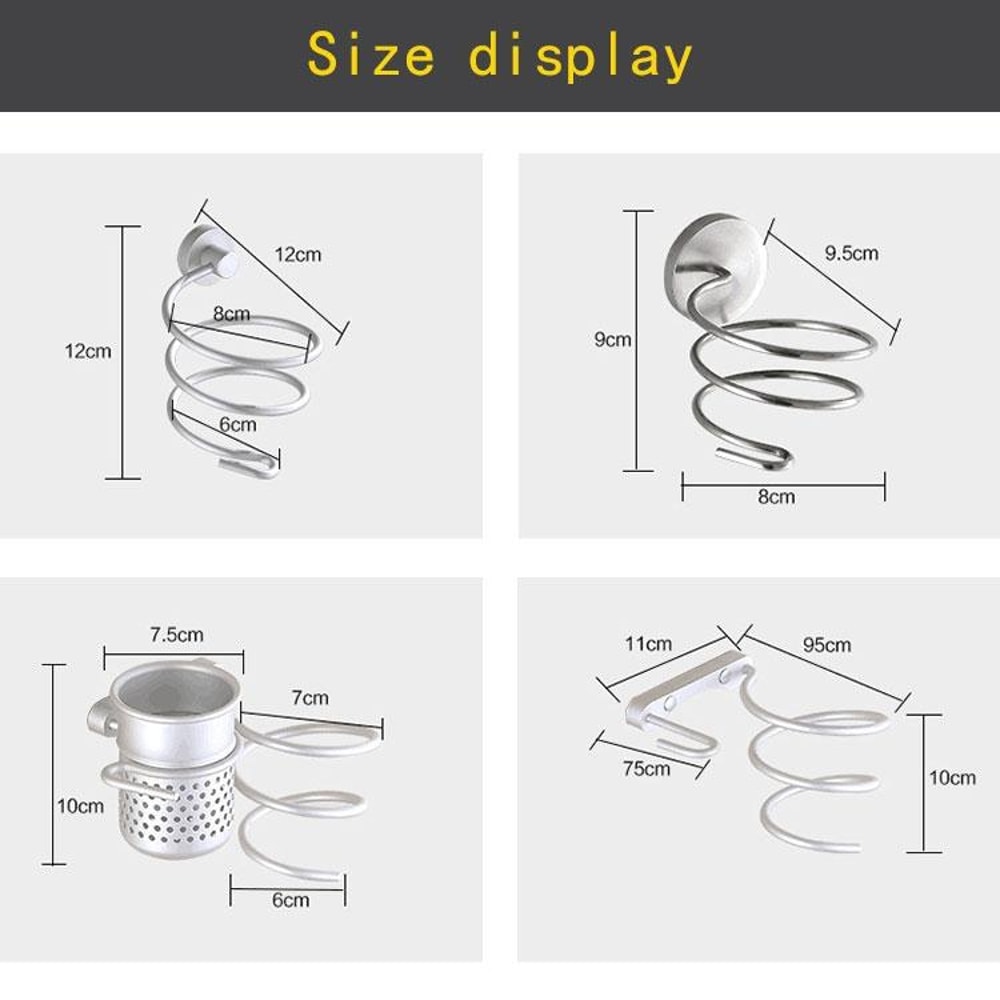 Wall Mount Hair Dryer Holder Spiral Rack Bathroom Organizer 4