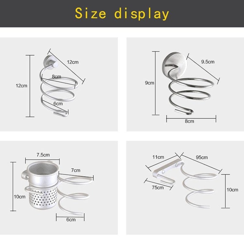 Wall Mount Hair Dryer Holder Spiral Rack Bathroom Organizer 4