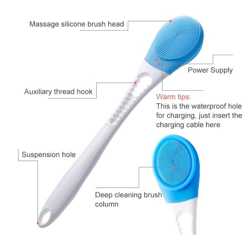 Electric Silicone Bath Massage Brush Long Handle Body Scrubber For Deep Clean Relaxation 6